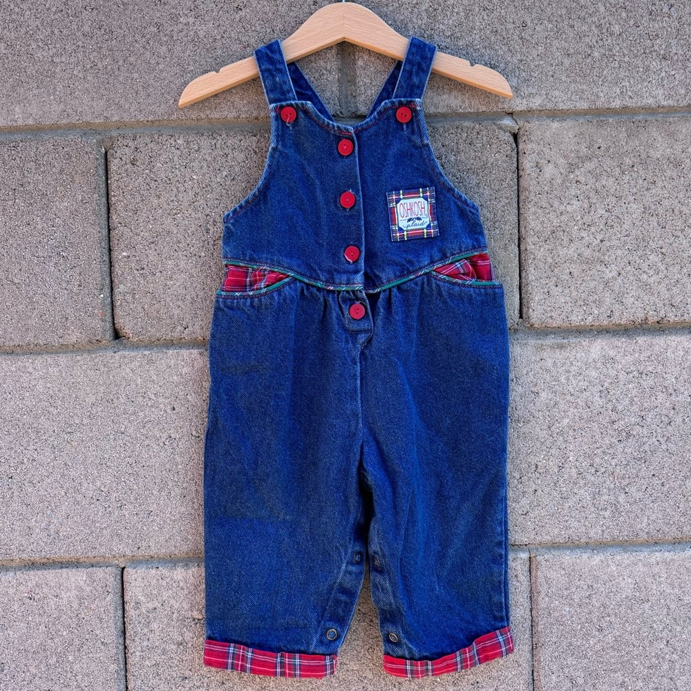 OshKosh B’Gosh Plaid Denim Vestbak Overalls 18 Months